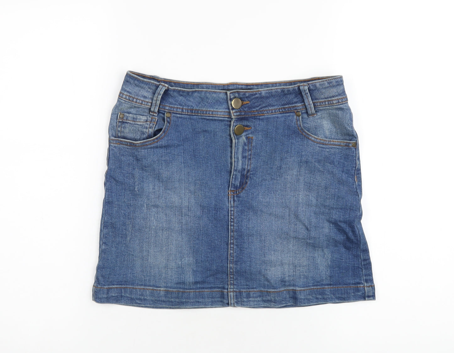 Papaya Womens Blue Cotton Mini Skirt Size 8 Zip