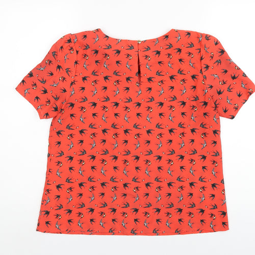Oasis Womens Red Geometric Polyester Basic T-Shirt Size 12 Round Neck