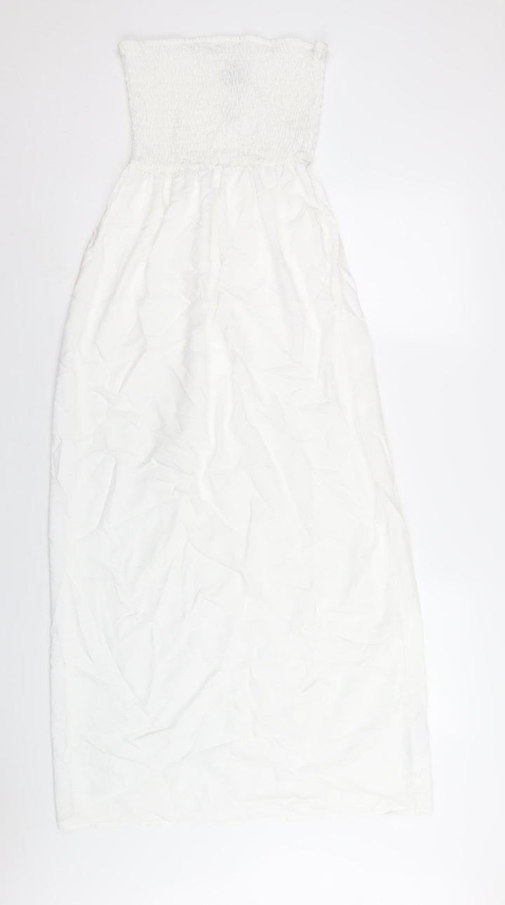 Boohoo Womens White Viscose A-Line Size 10 Square Neck Pullover