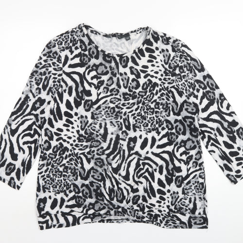 Dorothy Perkins Womens Grey Animal Print Viscose Basic T-Shirt Size 18 Round Neck