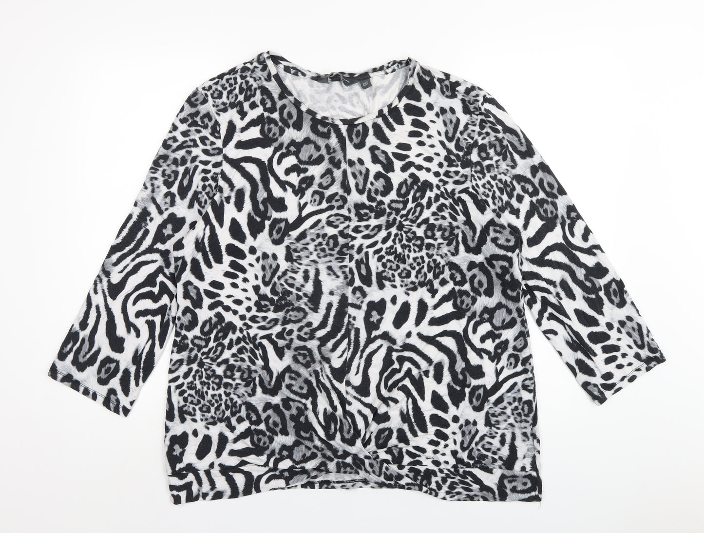 Dorothy Perkins Womens Grey Animal Print Viscose Basic T-Shirt Size 18 Round Neck