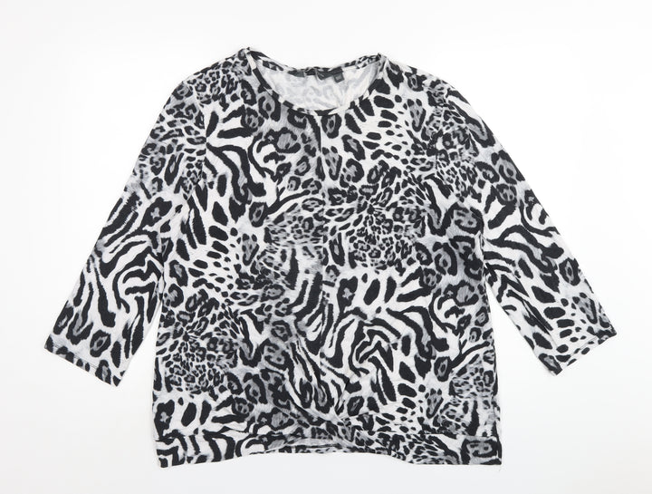 Dorothy Perkins Womens Grey Animal Print Viscose Basic T-Shirt Size 18 Round Neck