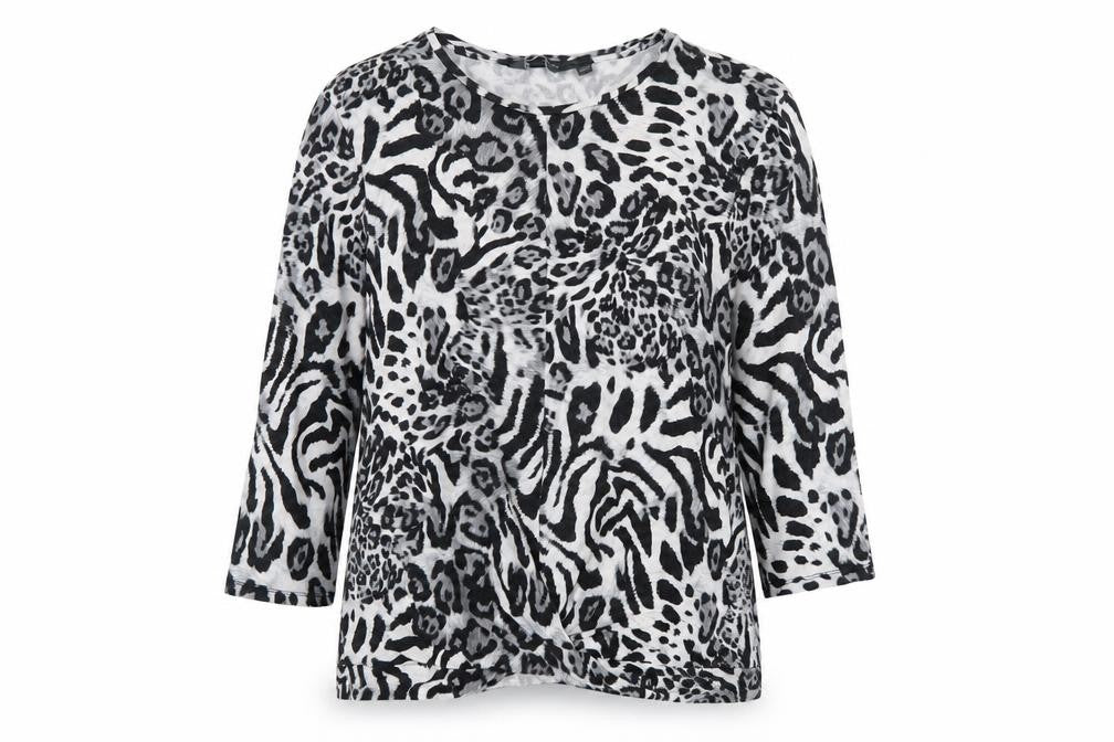 Dorothy Perkins Womens Grey Animal Print Viscose Basic T-Shirt Size 18 Round Neck