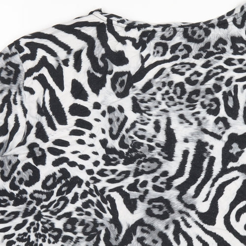 Dorothy Perkins Womens Grey Animal Print Viscose Basic T-Shirt Size 18 Round Neck