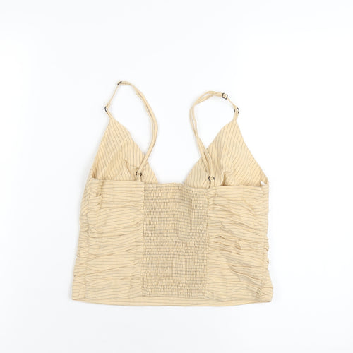 Zara Womens Beige Striped Cotton Camisole T-Shirt Size S V-Neck