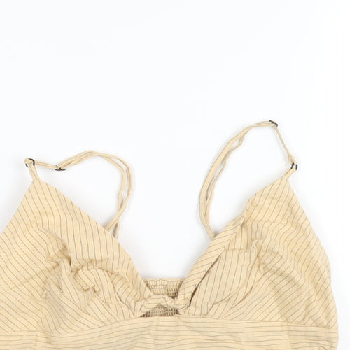 Zara Womens Beige Striped Cotton Camisole T-Shirt Size S V-Neck