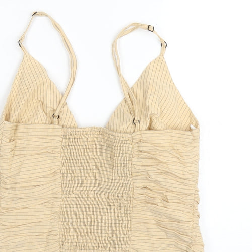 Zara Womens Beige Striped Cotton Camisole T-Shirt Size S V-Neck