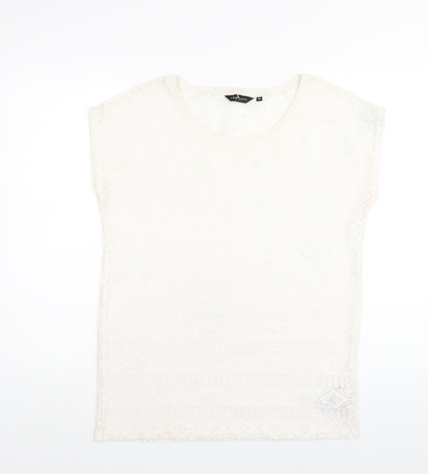 New Look Womens Ivory Polyester Basic T-Shirt Size 12 Round Neck