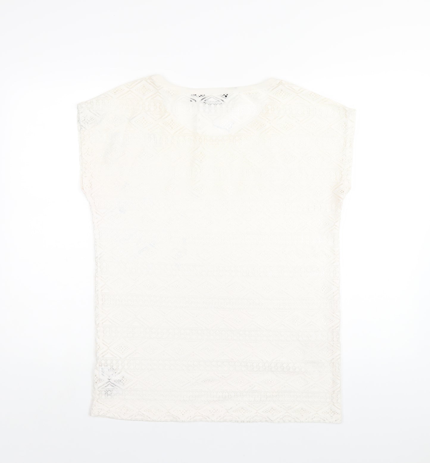 New Look Womens Ivory Polyester Basic T-Shirt Size 12 Round Neck