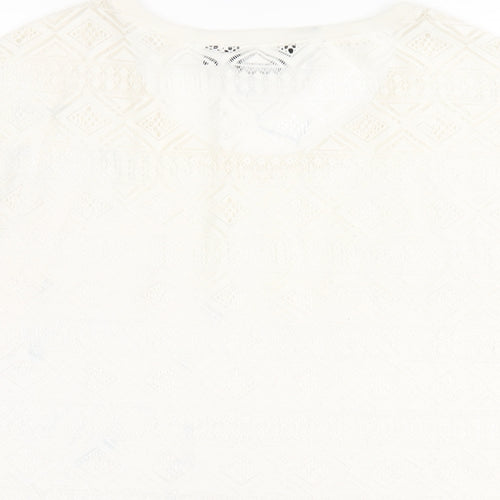 New Look Womens Ivory Polyester Basic T-Shirt Size 12 Round Neck