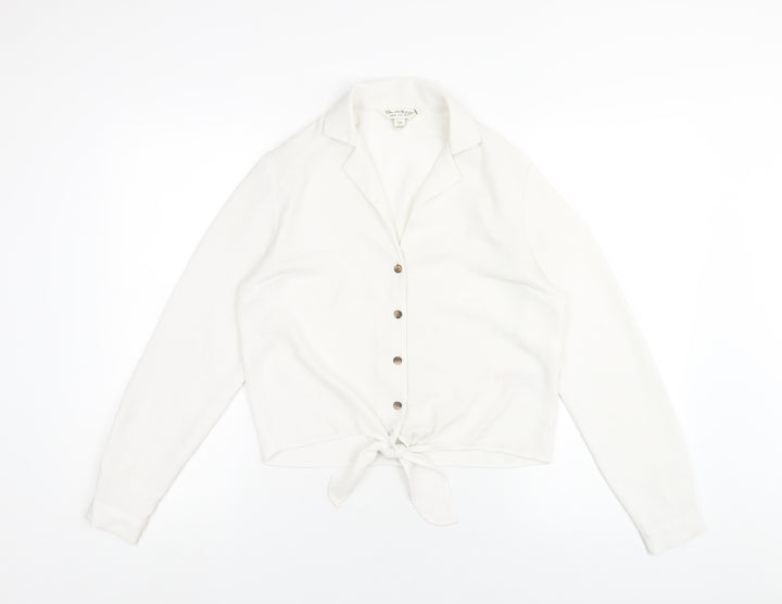 Miss Selfridge Womens White Polyester Basic Button-Up Size 8 Collared