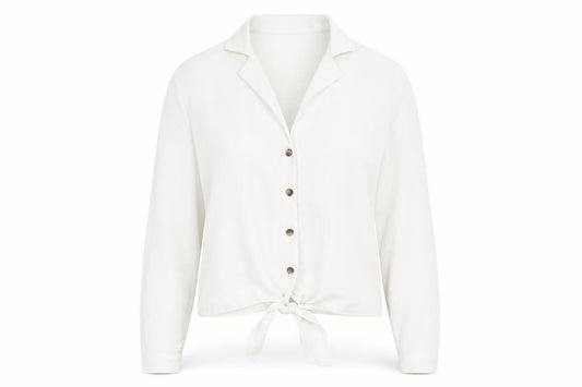Front view of Miss Selfridge women’s white polyester basic button-up, size UK 8, collared