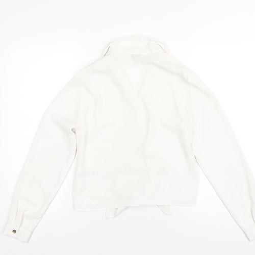 Miss Selfridge Womens White Polyester Basic Button-Up Size 8 Collared