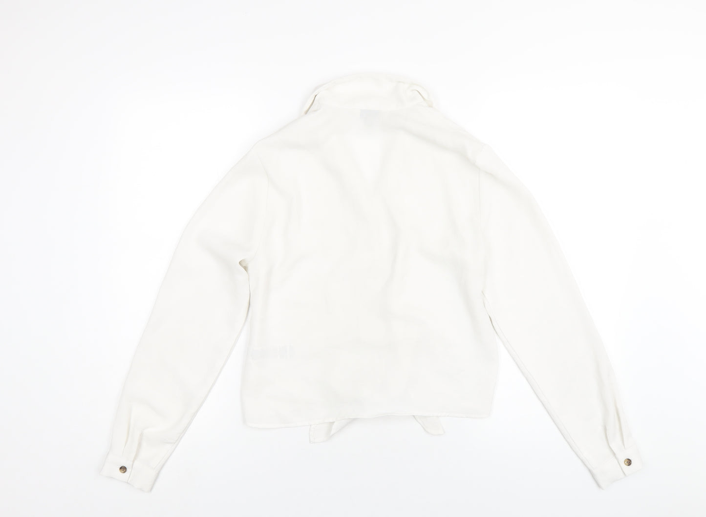 Miss Selfridge Womens White Polyester Basic Button-Up Size 8 Collared