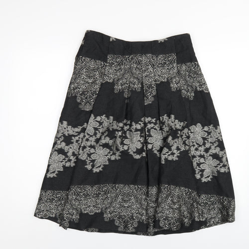 Kaliko Womens Black Geometric Acetate A-Line Skirt Size 12 Zip
