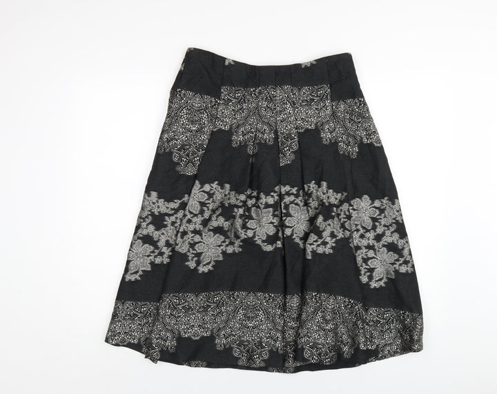 Kaliko Womens Black Geometric Acetate A-Line Skirt Size 12 Zip