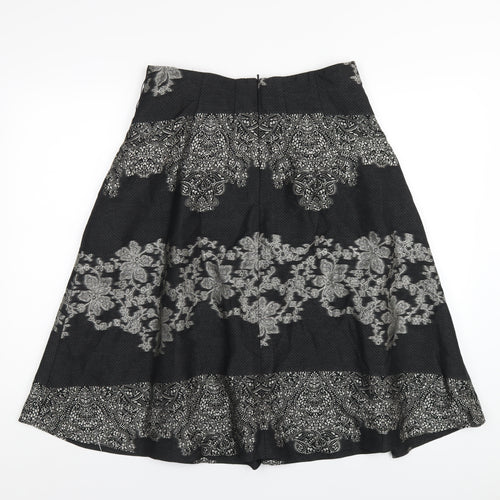 Kaliko Womens Black Geometric Acetate A-Line Skirt Size 12 Zip