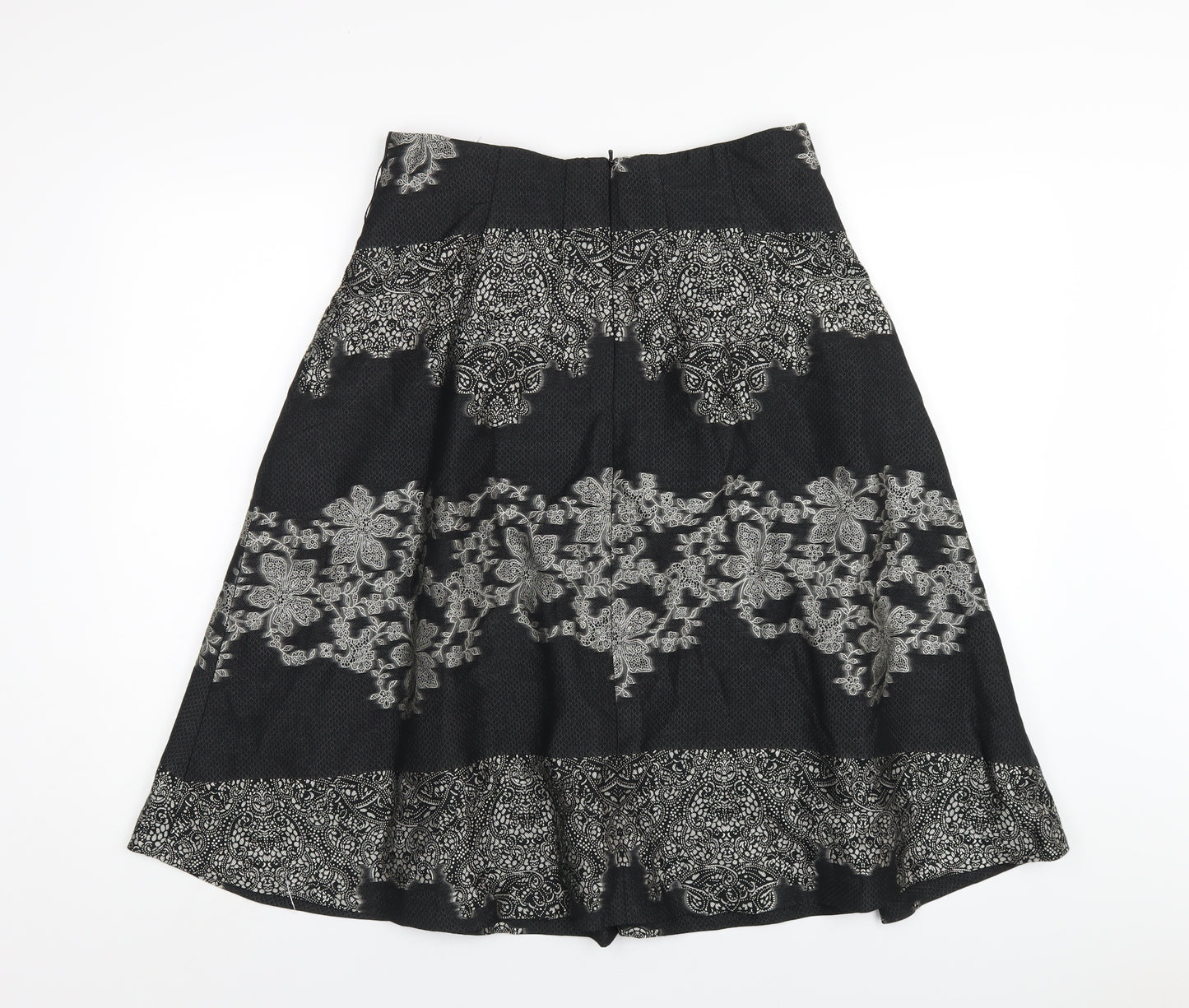 Kaliko Womens Black Geometric Acetate A-Line Skirt Size 12 Zip