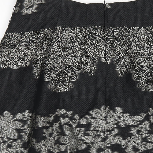 Kaliko Womens Black Geometric Acetate A-Line Skirt Size 12 Zip