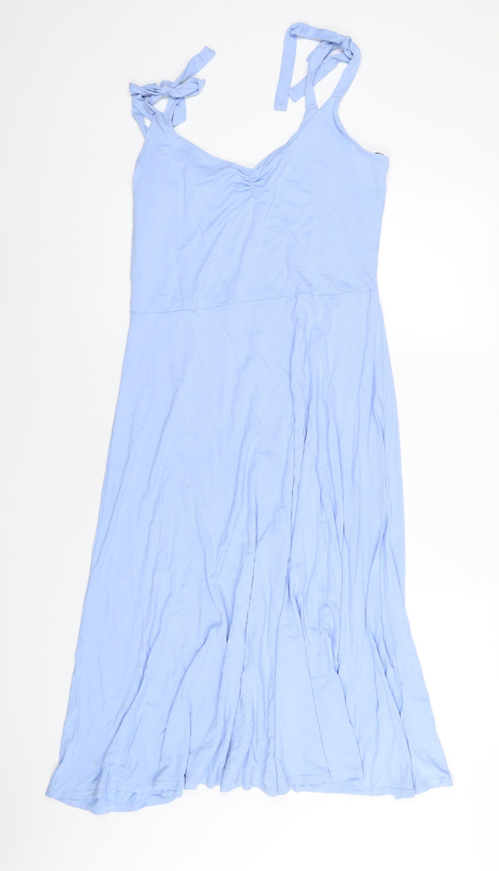 H&M Womens Blue Viscose A-Line Size L V-Neck Pullover