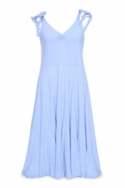 Front view of H&M women’s blue viscose a-line, size L, v-neck pullover