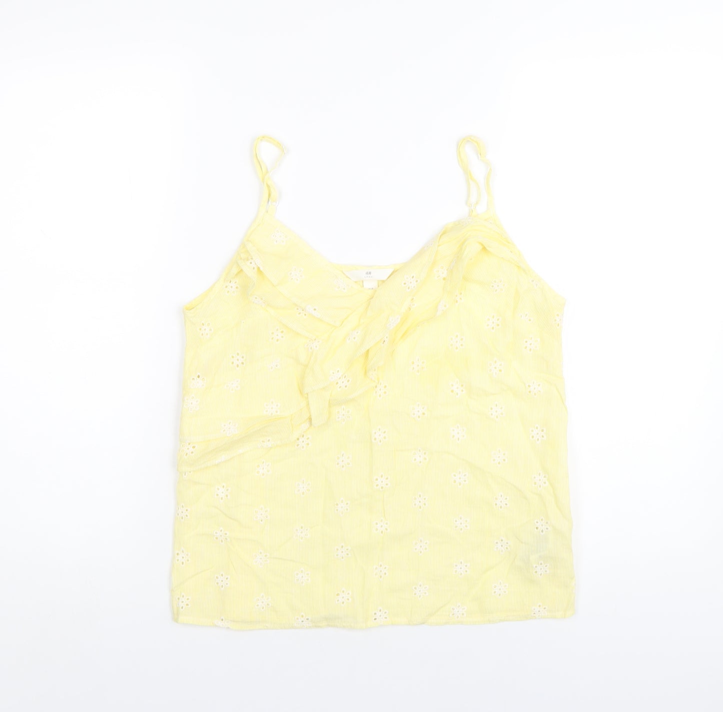 H&M Womens Yellow Cotton Camisole T-Shirt Size 10 V-Neck