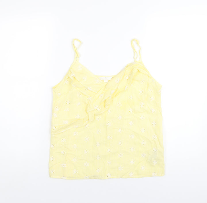 H&M Womens Yellow Cotton Camisole T-Shirt Size 10 V-Neck