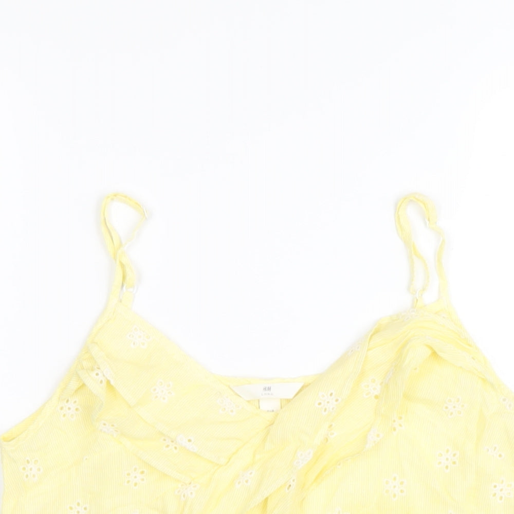 H&M Womens Yellow Cotton Camisole T-Shirt Size 10 V-Neck
