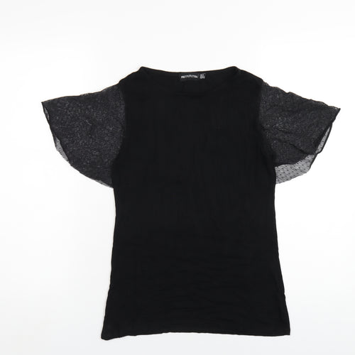 PRETTYLITTLETHING Womens Black Viscose Basic T-Shirt Size 8 Round Neck
