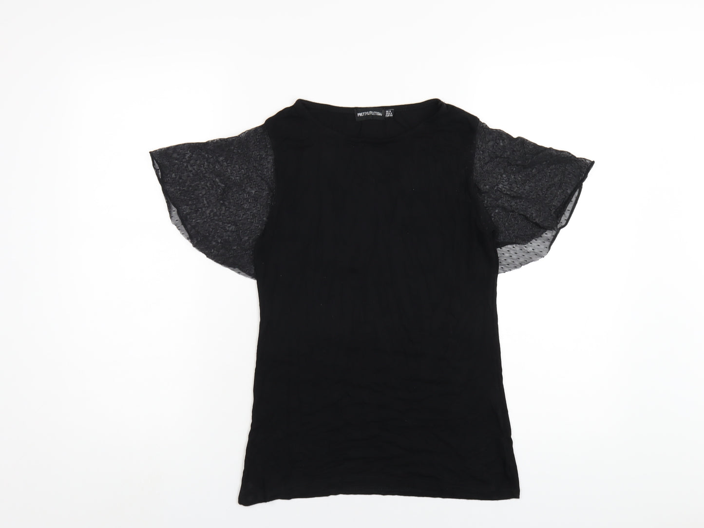 PRETTYLITTLETHING Womens Black Viscose Basic T-Shirt Size 8 Round Neck
