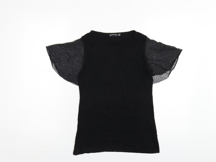 PRETTYLITTLETHING Womens Black Viscose Basic T-Shirt Size 8 Round Neck