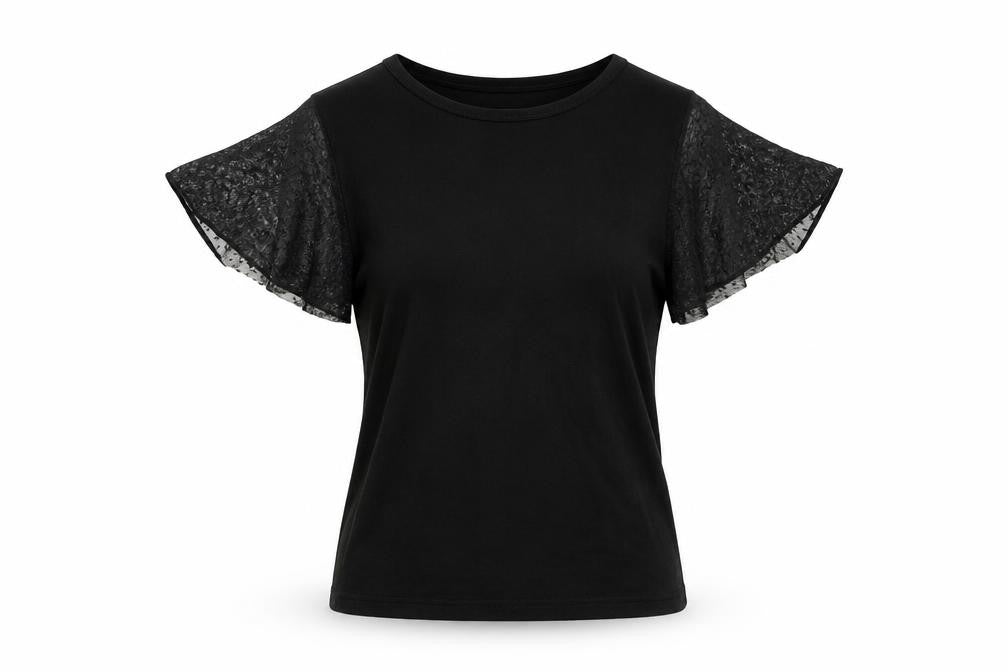 Front view of PRETTYLITTLETHING women’s black viscose basic t-shirt, size UK 8, round neck
