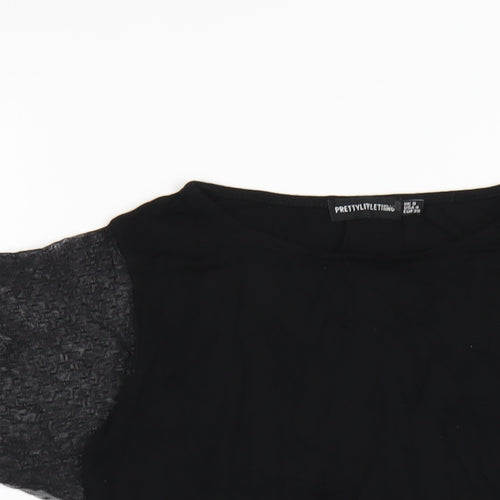 PRETTYLITTLETHING Womens Black Viscose Basic T-Shirt Size 8 Round Neck