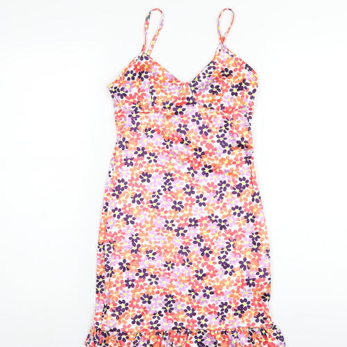 PRETTYLITTLETHING Womens Multicoloured Floral Polyester Mini Size 6 V-Neck Pullover