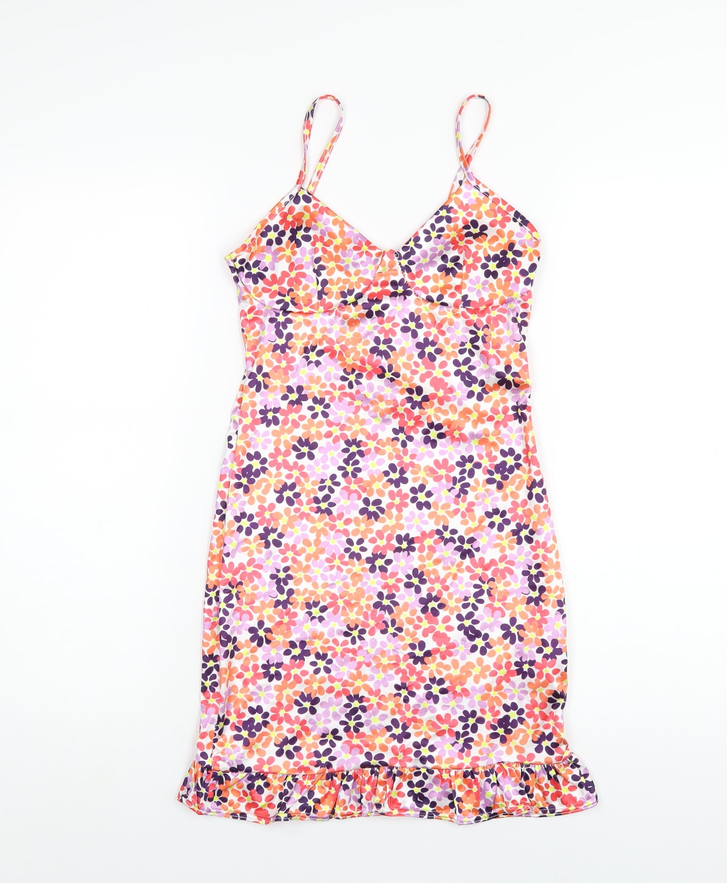 PRETTYLITTLETHING Womens Multicoloured Floral Polyester Mini Size 6 V-Neck Pullover