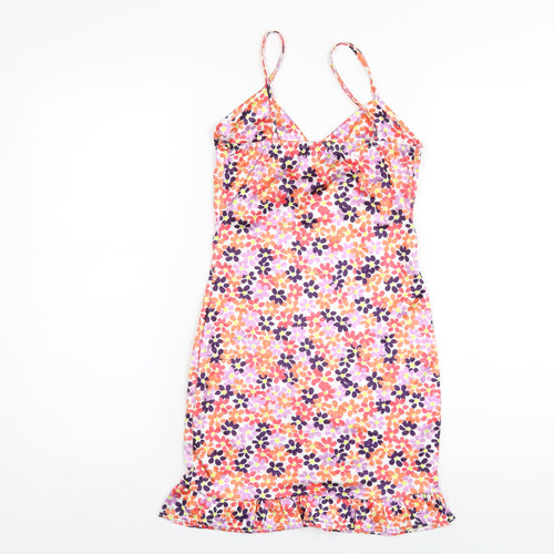 PRETTYLITTLETHING Womens Multicoloured Floral Polyester Mini Size 6 V-Neck Pullover