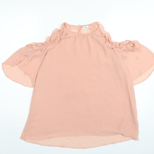 River Island Womens Pink Polyester Basic T-Shirt Size 10 Round Neck