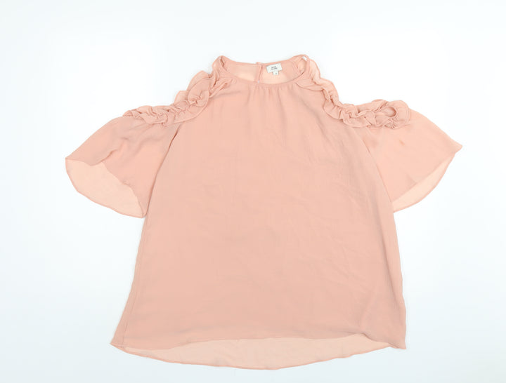 River Island Womens Pink Polyester Basic T-Shirt Size 10 Round Neck