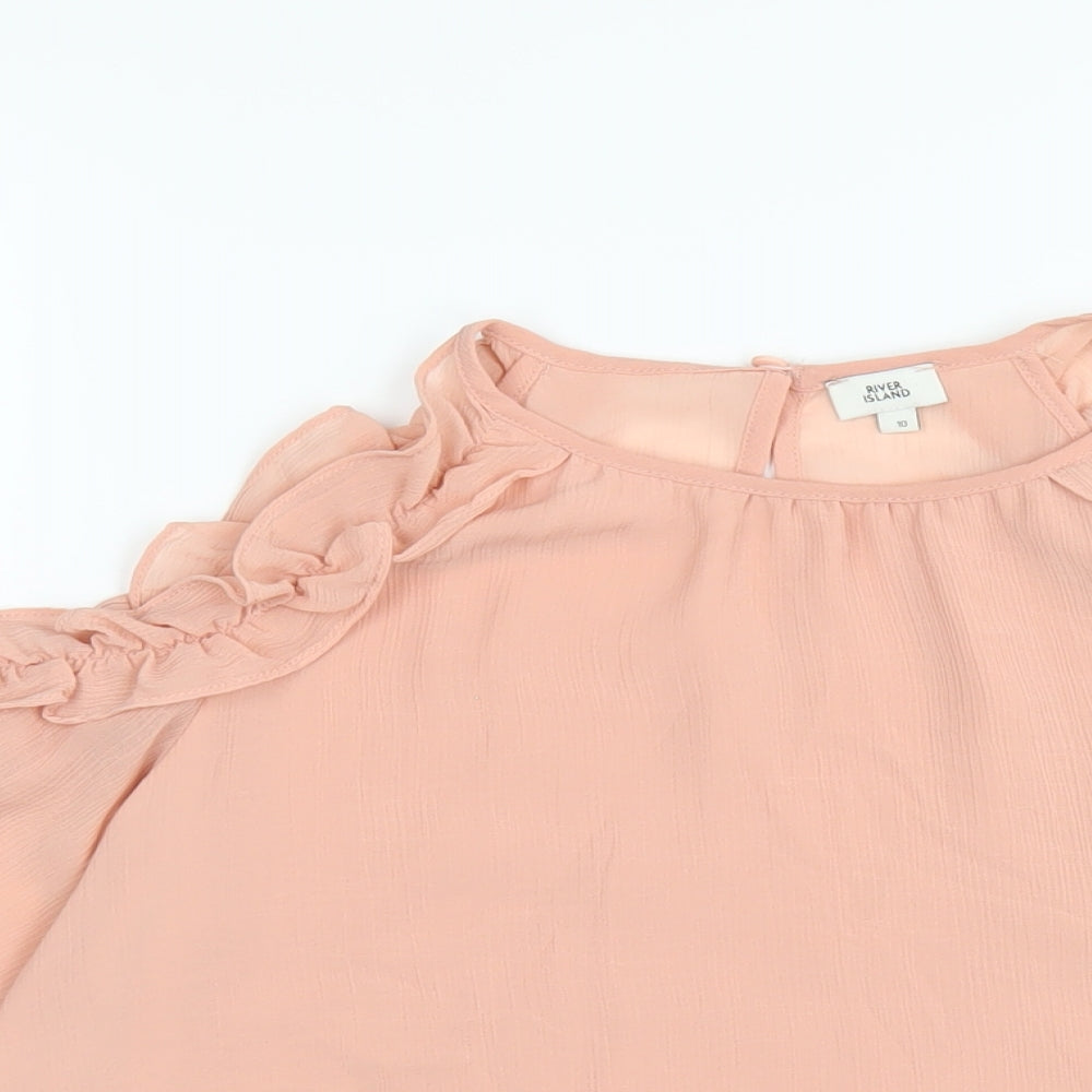 River Island Womens Pink Polyester Basic T-Shirt Size 10 Round Neck