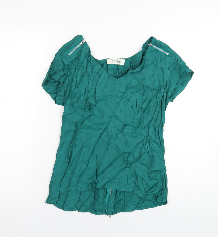 Oasis Womens Green Viscose Basic T-Shirt Size 14 V-Neck