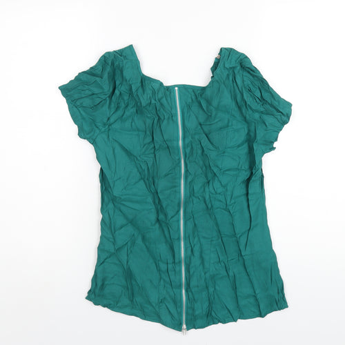 Oasis Womens Green Viscose Basic T-Shirt Size 14 V-Neck