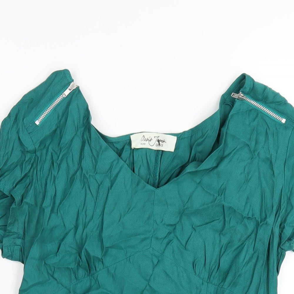 Oasis Womens Green Viscose Basic T-Shirt Size 14 V-Neck