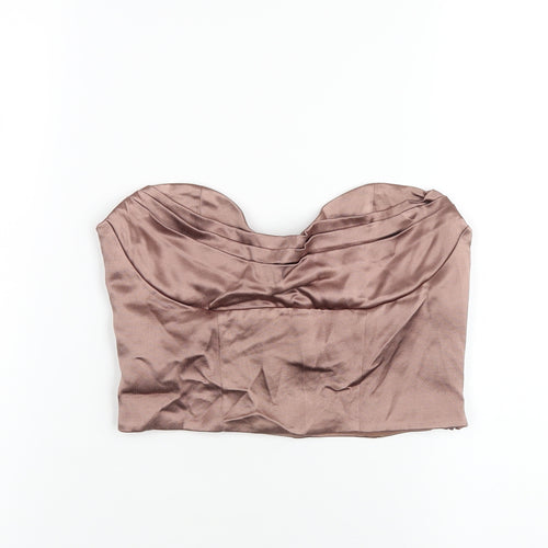 Zara Womens Brown Polyester Cropped T-Shirt Size M Sweetheart