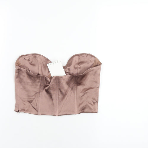 Zara Womens Brown Polyester Cropped T-Shirt Size M Sweetheart