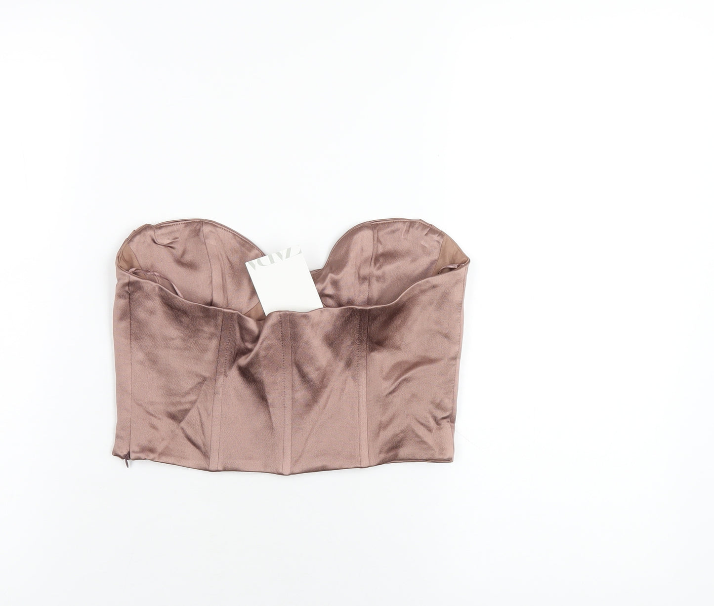 Zara Womens Brown Polyester Cropped T-Shirt Size M Sweetheart