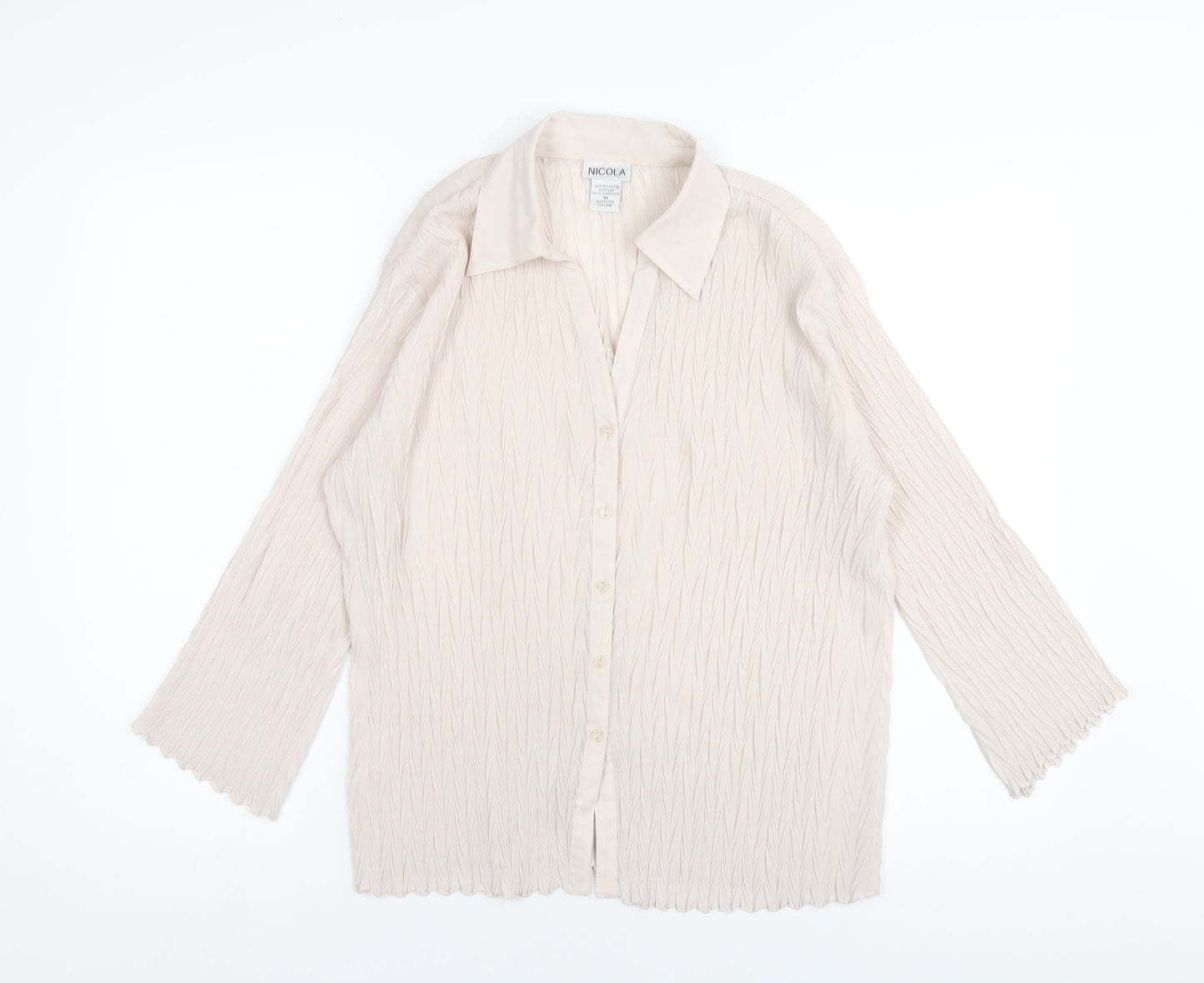 Nicola Womens Ivory Polyester Basic Button-Up Size M Collared