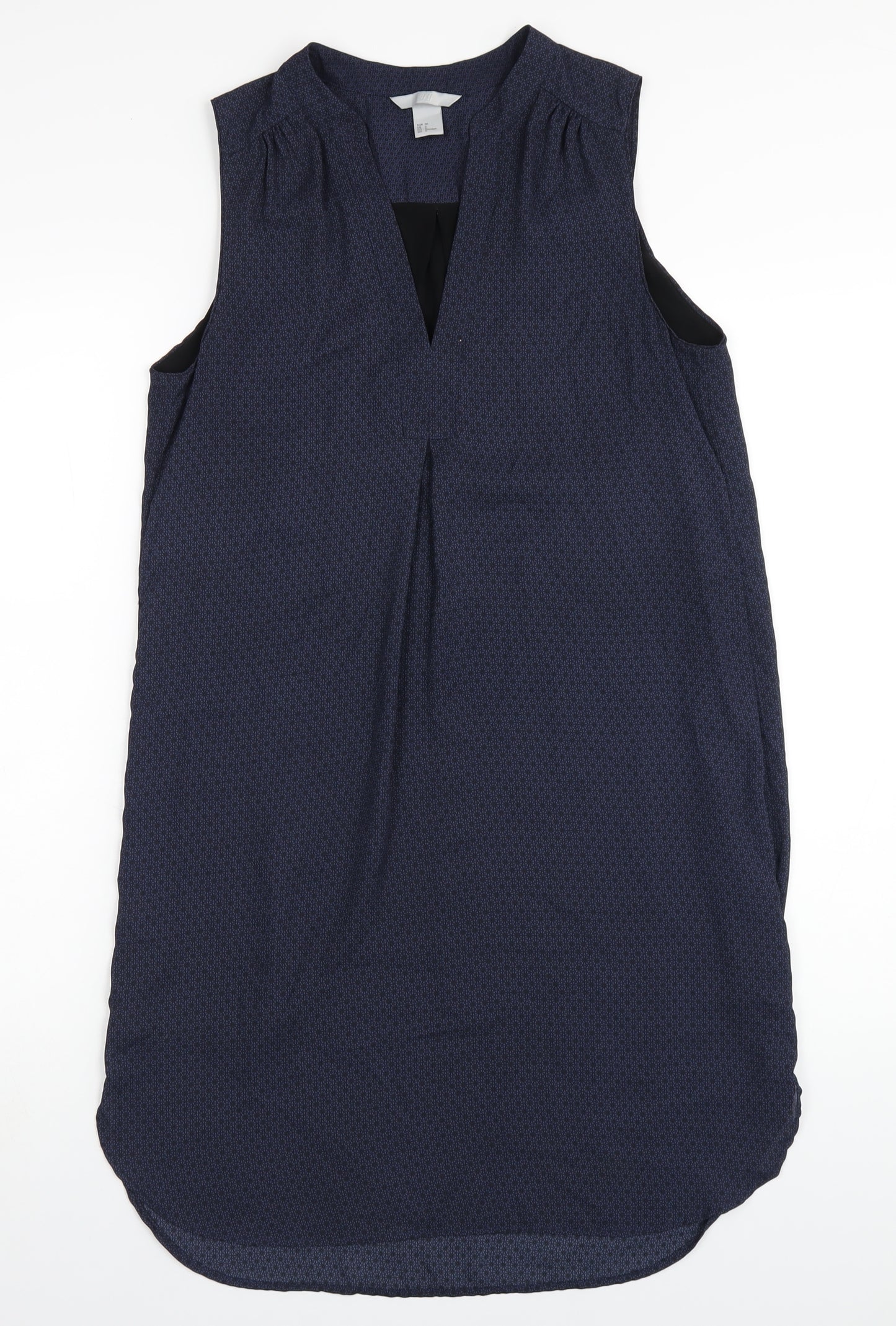 H&M Womens Blue Geometric Polyester A-Line Size 8 V-Neck Pullover