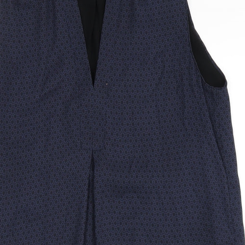 H&M Womens Blue Geometric Polyester A-Line Size 8 V-Neck Pullover