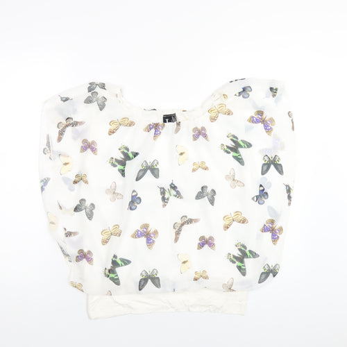 Izabel London Womens White Geometric Polyester Basic Blouse Size 12 Boat Neck