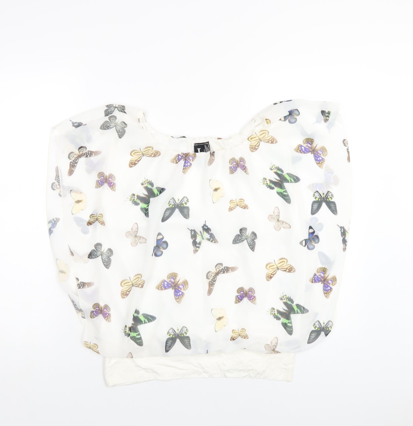 Izabel London Womens White Geometric Polyester Basic Blouse Size 12 Boat Neck